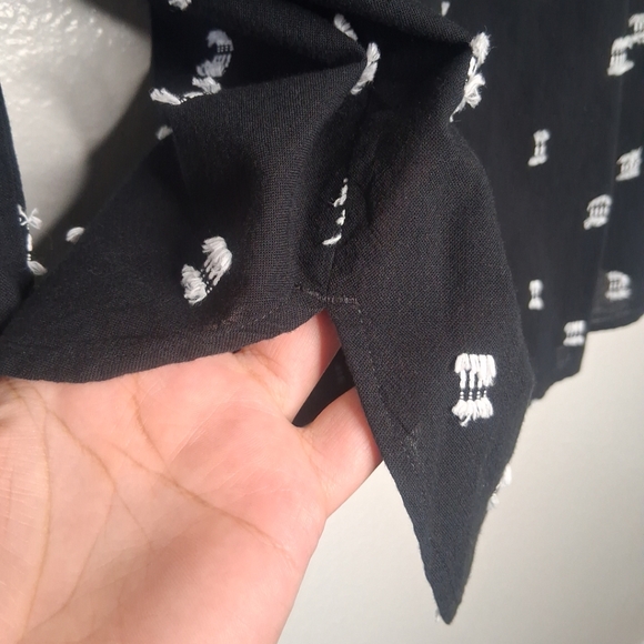 LOFT Black Button-Up Long Sleeve Shirt White Embroidery Accents Preppy Boho Sz L - Picture 8 of 15